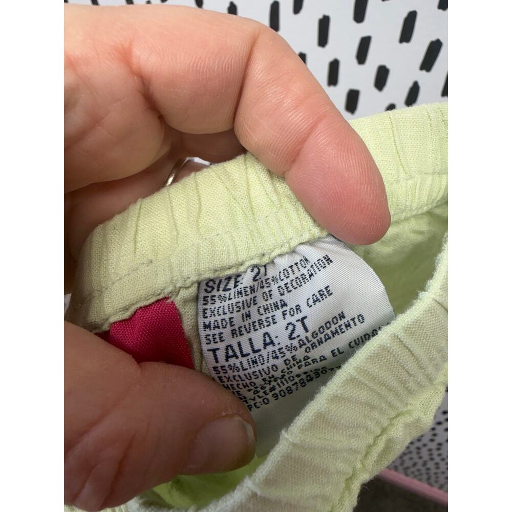 y2k vtg Kids Headquarters Sleeveless Top/ Pants Set Embroidered linen 2T green - Picture 3 of 7